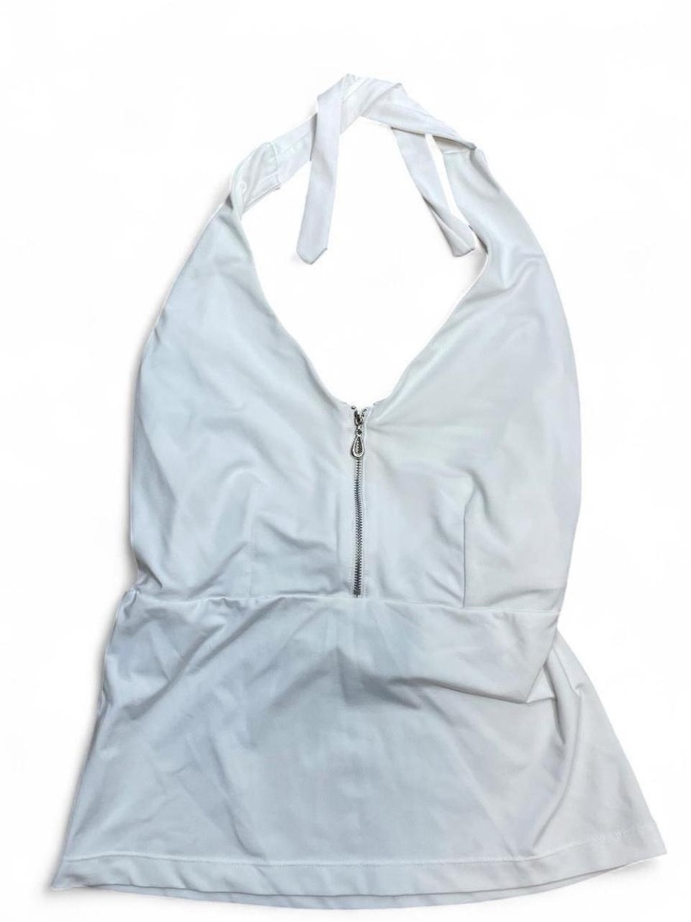 Shape FX Newport News White Halter Top Sleeveless Zip Neck Size L Flattering